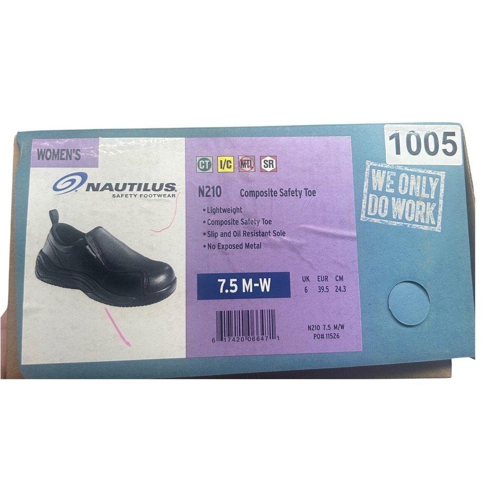 Nautilus N210 Womens Composite Safety Toe Work Shoes Black‎ Slip On Size 7.5 M-W